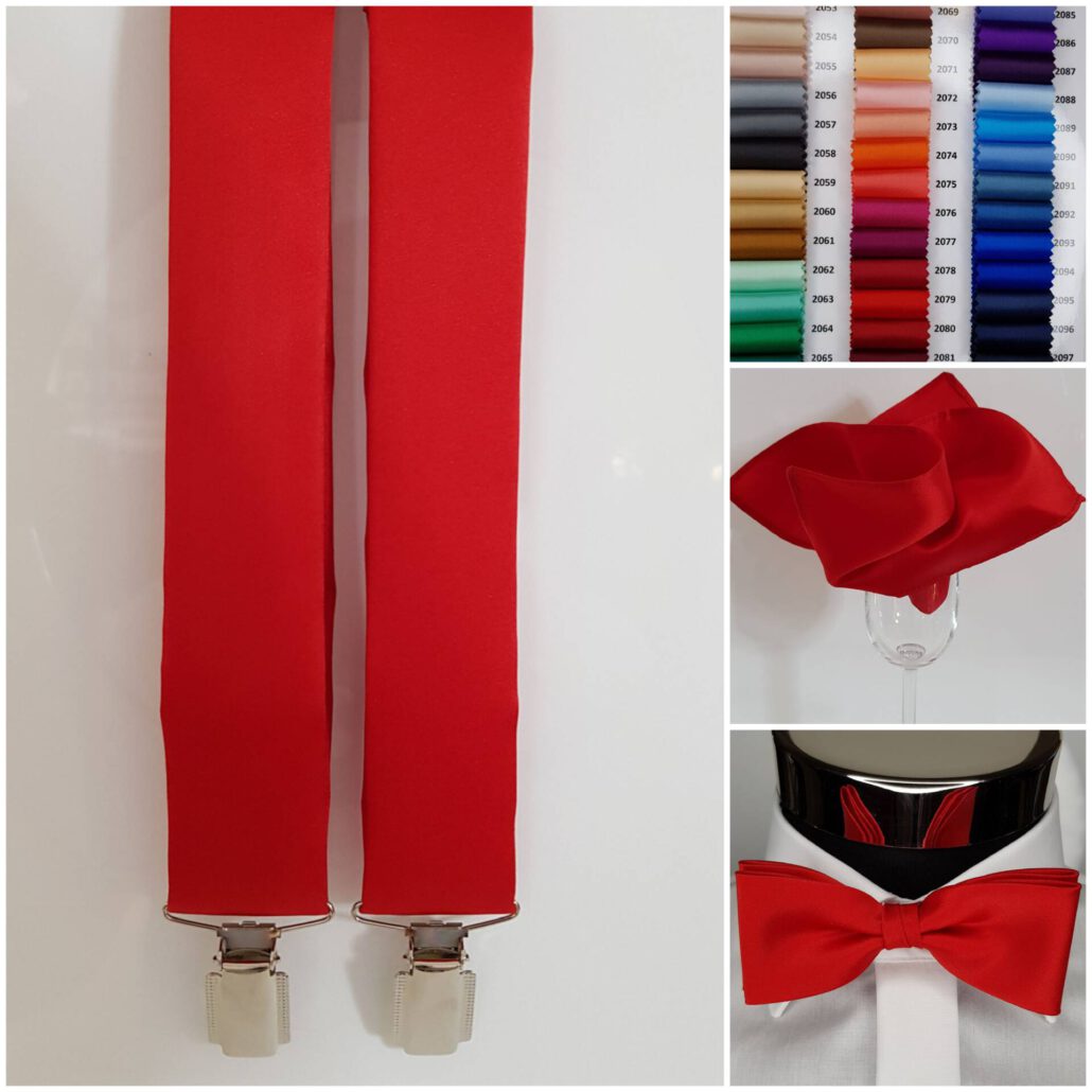 Farbbeispiele für Hosenträger, Schleifen und Einstecktücher